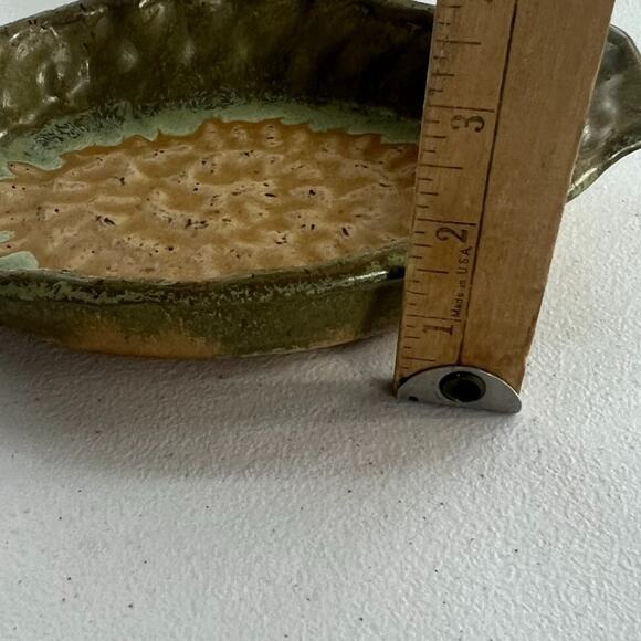 Pottery Art Green Brown Au Gratin Dish Oval Serving Stoneware Hand Made & Signed - Picture 10 of 12